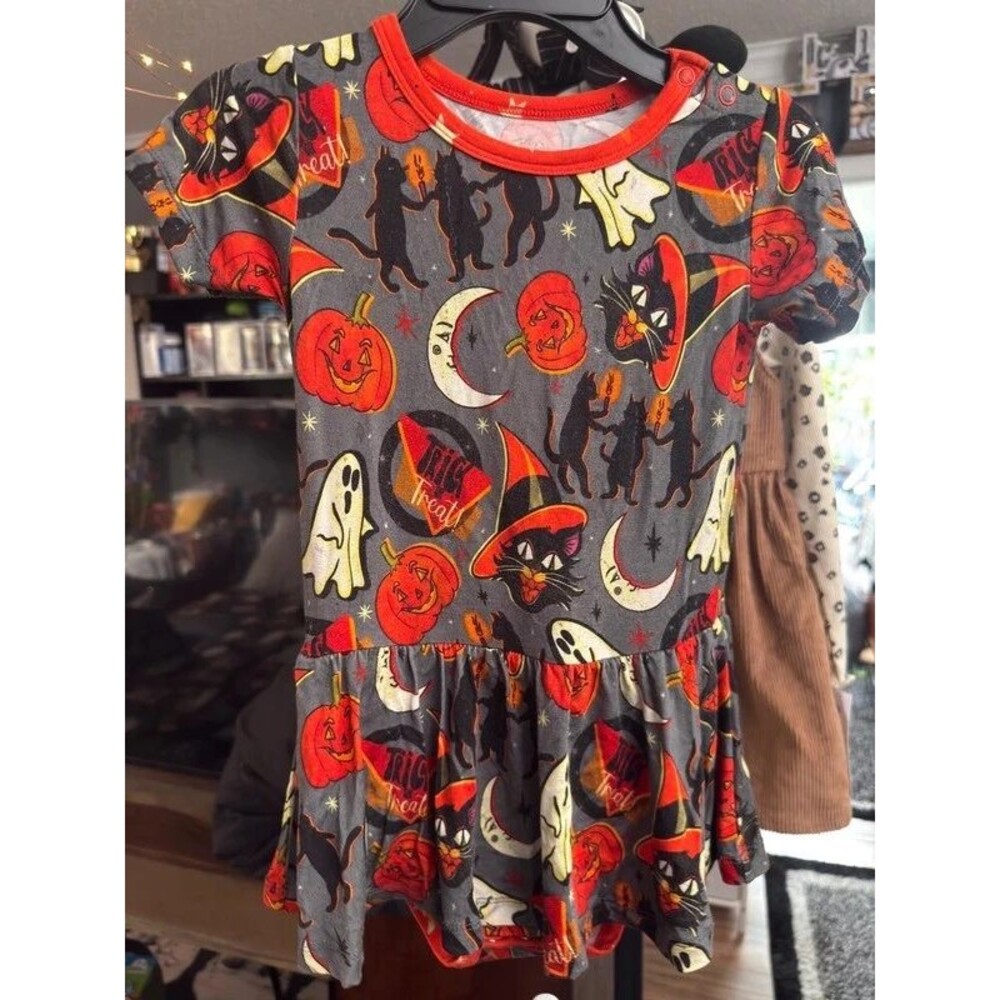 The Twisted Lily Bamboo Twirl Halloween Cat Moon Ghost Print Girls 18-24M 7140